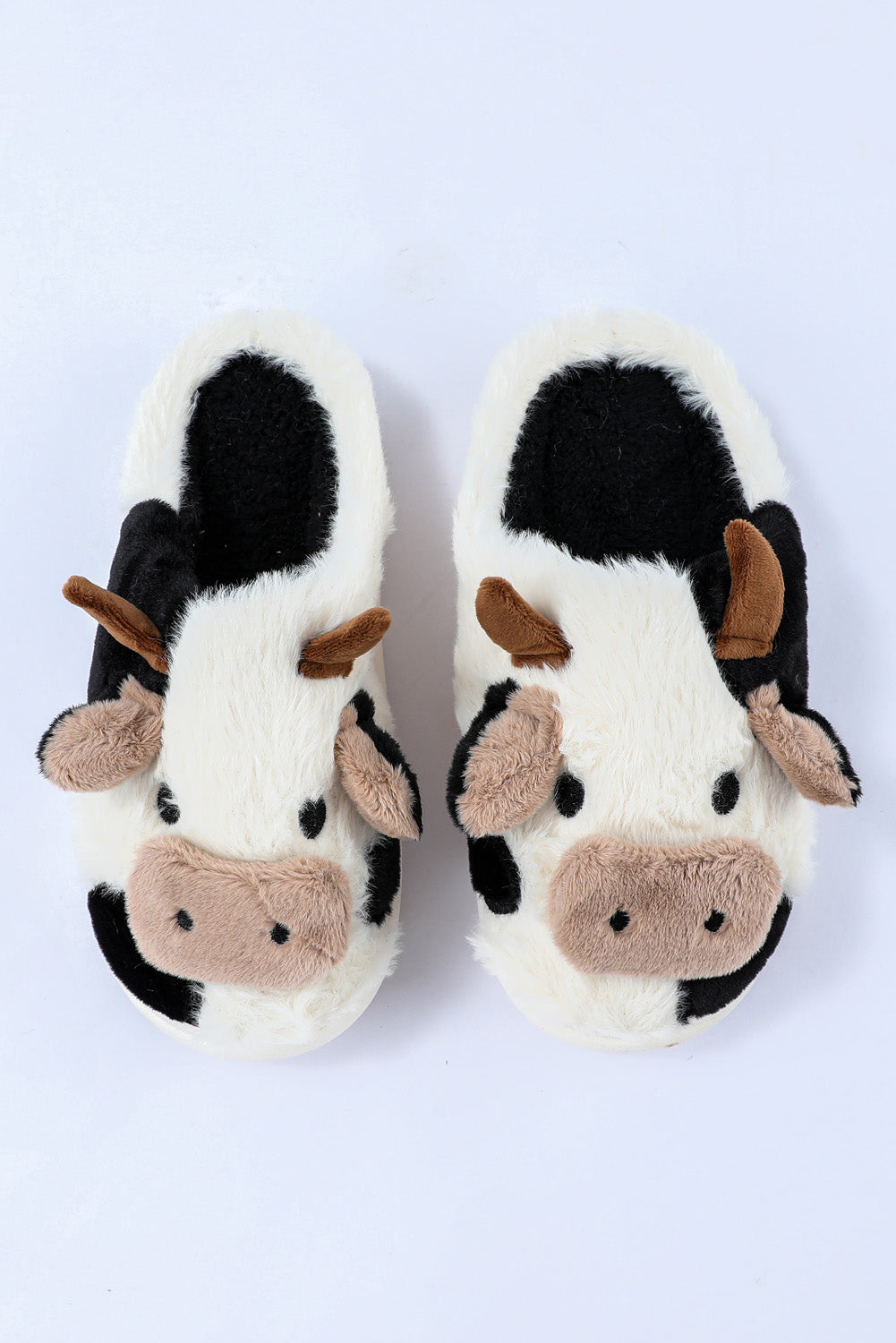 White Cartoon Animal Cow Plush Slippers