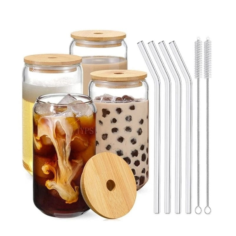 Creative Juice Milk Glass Cup With Lid and Straw Bubble Tea Cup Transparent Beer Coffee Cup High Borosilicate Glass Drinkware