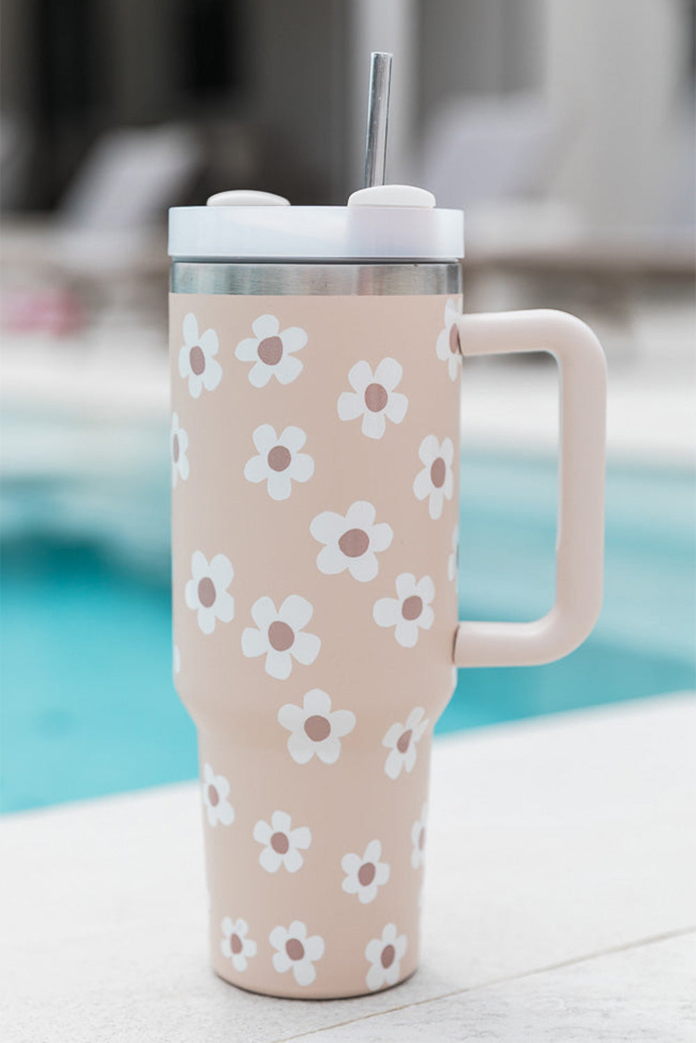 Parchment Floret Print Stainless Tumbler With Lid And Straw